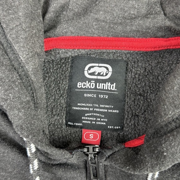 Ecko Unltd Gray Zip-Up Hoodie with Logo Mens Size Small Skater Y2K Style - Picture 5 of 10